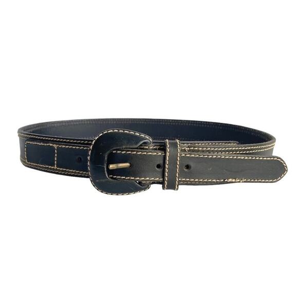 Vintage Black Leather Belt Wide Ranger Style CW Clifford & Willis Womens S / M - Picture 1 of 9